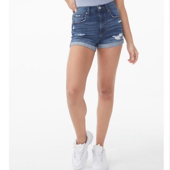 AEROPOSTALE Stretchy‎ Super high Waisted Denim shorts Distressed Cuffed Cotton - Picture 1 of 9